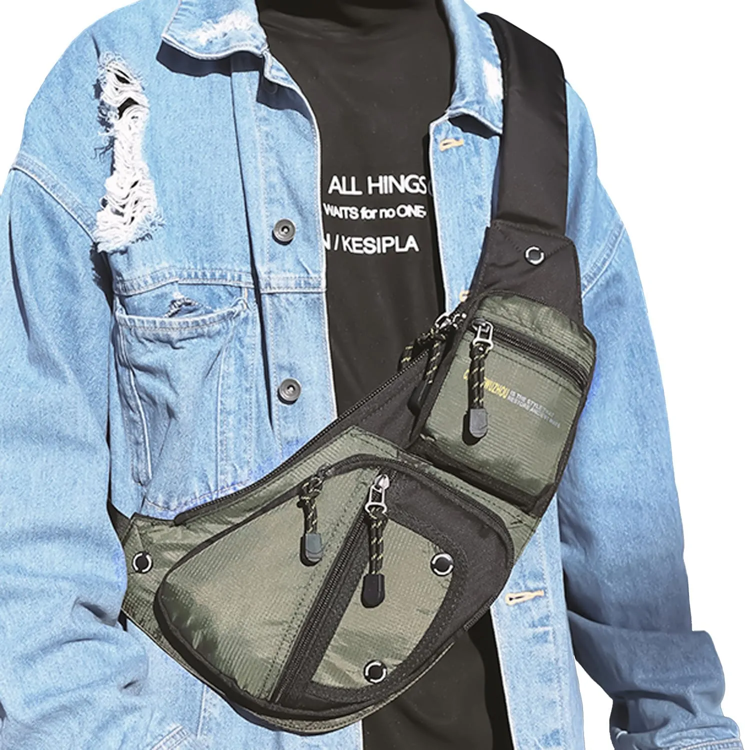 KPYWZER Nylon Sling Bag for Men Chest Bag Bicycle Travel Gym Backpack Daypack Crossbody Shoulder Bag Hiking