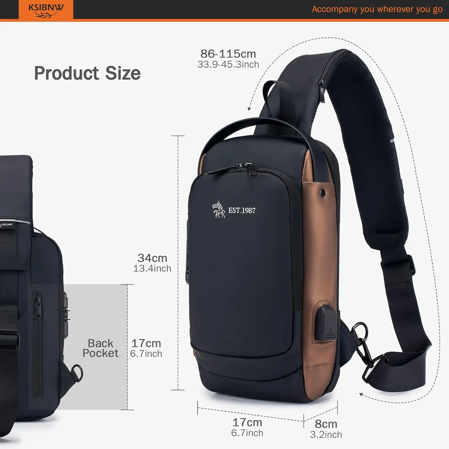 KSIBNW Crossbody Bag for Men and Women Tiny Day Bag Waterproof Sling Bag for Sport Hiking Walking,Black
