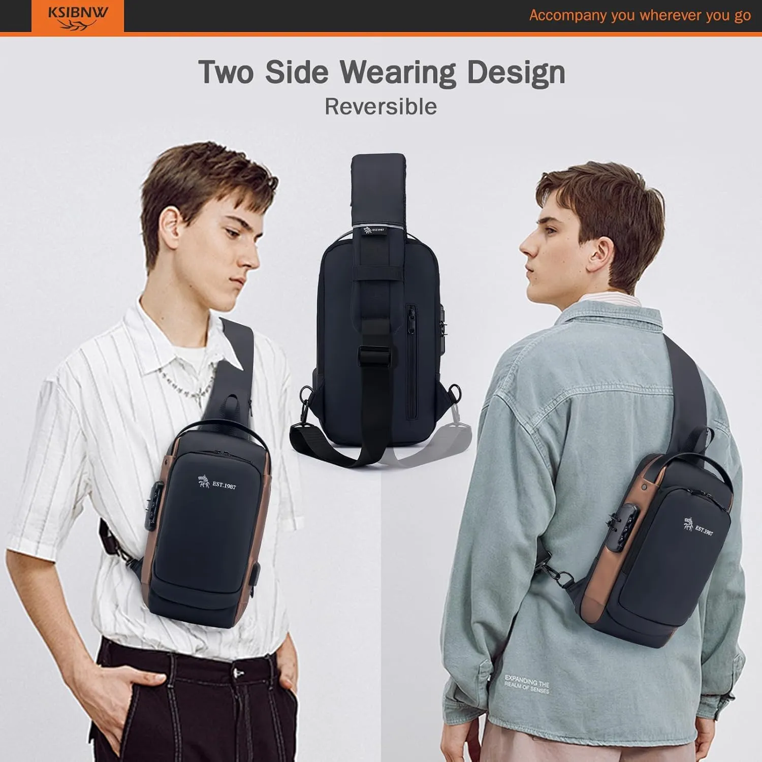 KSIBNW Crossbody Bag for Men and Women Tiny Day Bag Waterproof Sling Bag for Sport Hiking Walking,Black