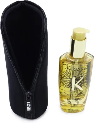 KUSSHI Neoprene Mini Makeup Pouch for Purse and Travel - Small Travel Pouch for Delicate Bottles and Beauty Items - For Foundations, Serums, Perfumes and More - Small Purse Pouch (Size L, Black)