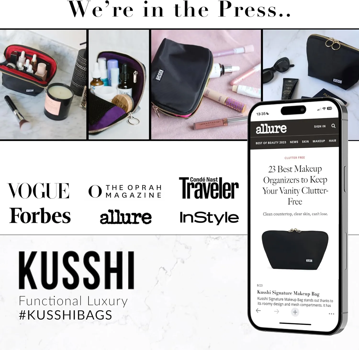KUSSHI Neoprene Mini Makeup Pouch for Purse and Travel - Small Travel Pouch for Delicate Bottles and Beauty Items - For Foundations, Serums, Perfumes and More - Small Purse Pouch (Size L, Black)