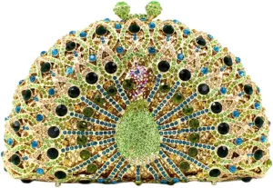 Ladies Crystal Handbag Wedding Evening-Bag Chain Luxury Women Clutch-Purse Peacock