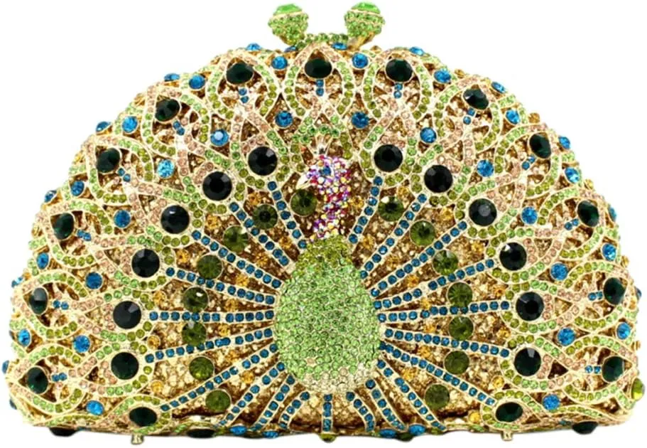 Ladies Crystal Handbag Wedding Evening-Bag Chain Luxury Women Clutch-Purse Peacock