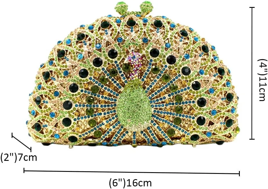 Ladies Crystal Handbag Wedding Evening-Bag Chain Luxury Women Clutch-Purse Peacock