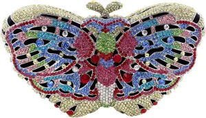 Ladies Elegant Evening-Bag Chain Crystal Wedding Clutch-Purse Party Handbag Butterfly
