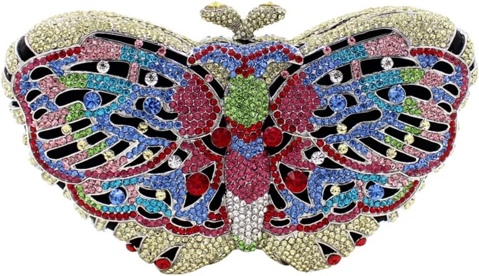 Ladies Elegant Evening-Bag Chain Crystal Wedding Clutch-Purse Party Handbag Butterfly