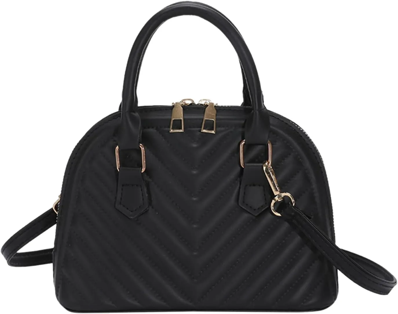 Ladies Fashion Solid Color Leather Versatile Handbag Double Zipper Messenger Bag Canvas Messenger (Black, One Size)