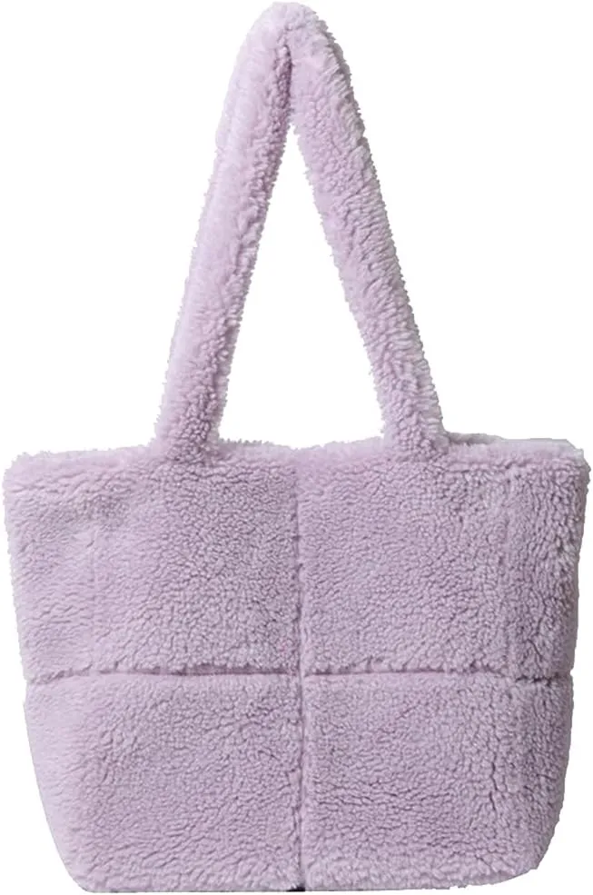 Lamb Wool Handbag for Women Soft Plush Shoulder Bag Fluffy Tote Bag Furry Top Handle Bag Cute Fuzzy Hobo Bag