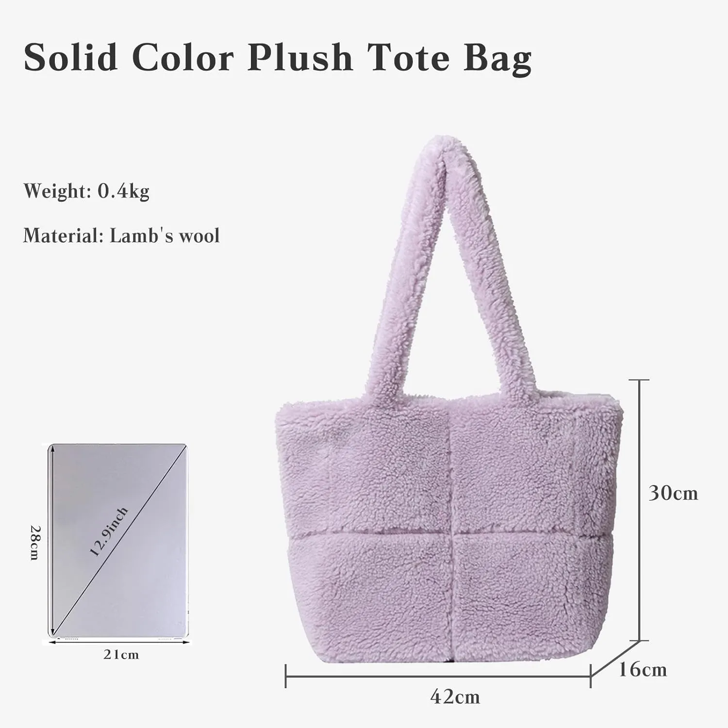 Lamb Wool Handbag for Women Soft Plush Shoulder Bag Fluffy Tote Bag Furry Top Handle Bag Cute Fuzzy Hobo Bag