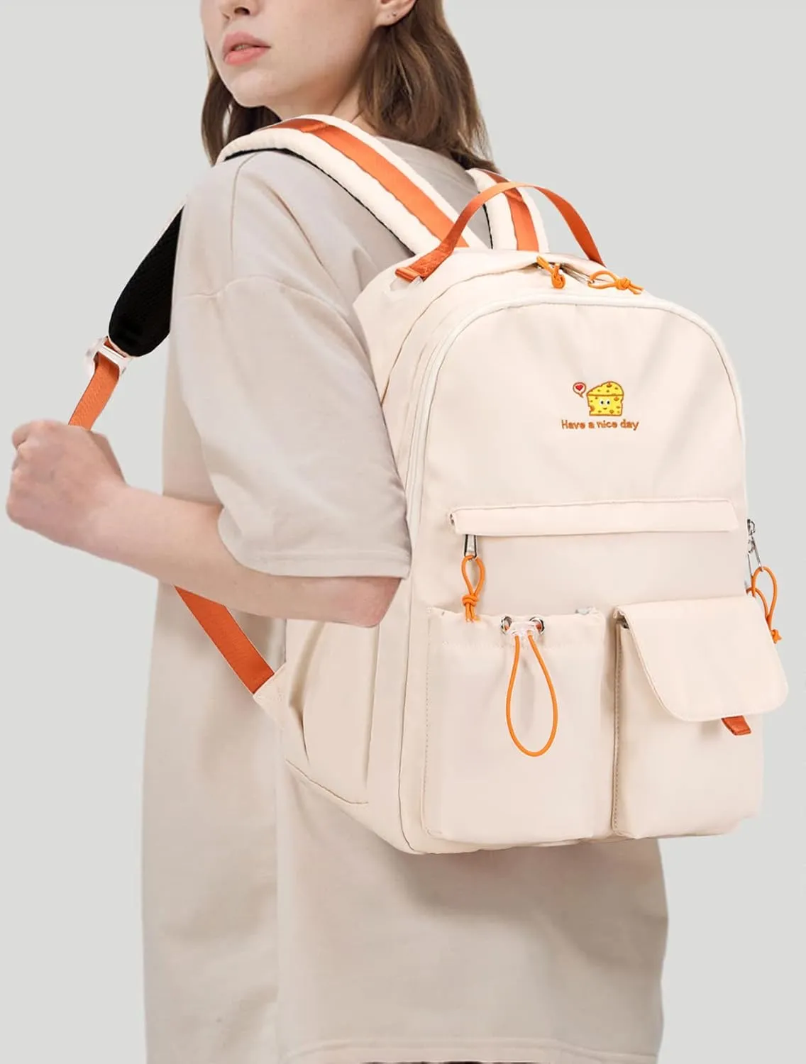 Lanola Teen Girl School Backpack Casual Daypack Bookbag Elementary College Travel Backpack with Cute Ribbon for Girls
