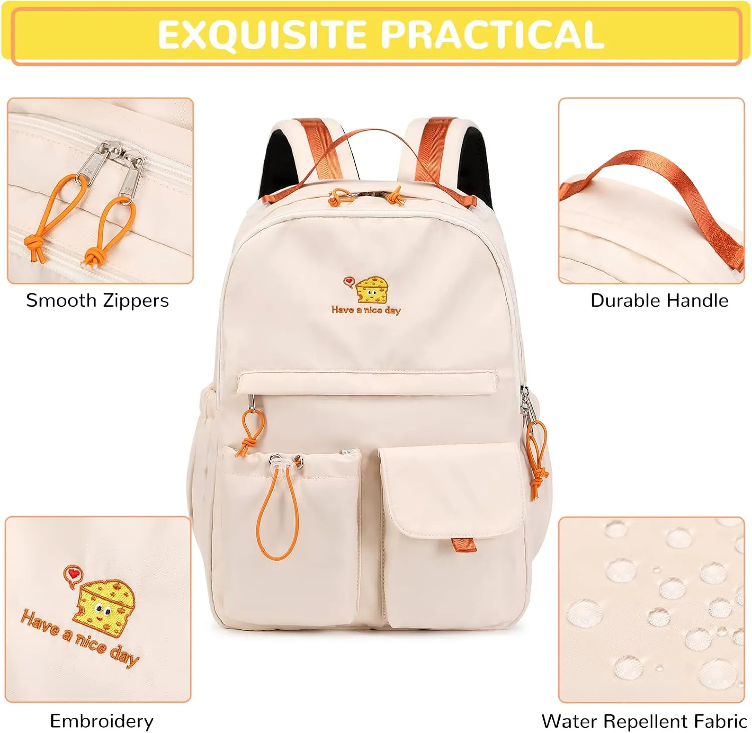 Lanola Teen Girl School Backpack Casual Daypack Bookbag Elementary College Travel Backpack with Cute Ribbon for Girls