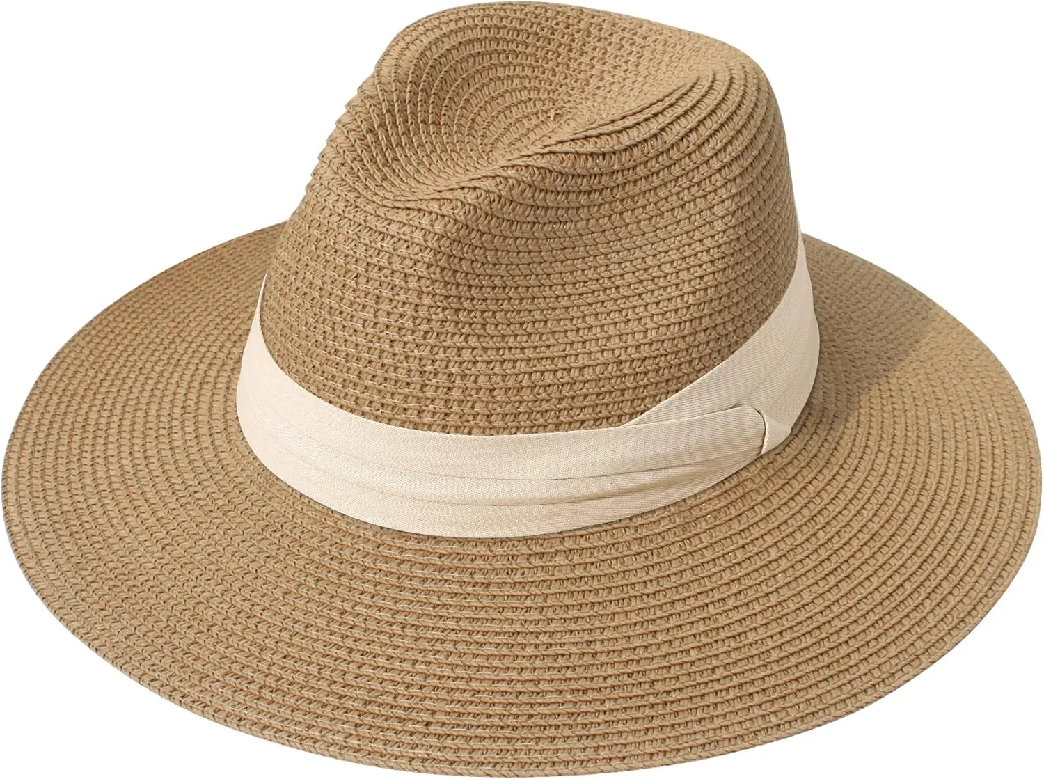 Lanzom Women Wide Brim Straw Panama Roll up Hat Fedora Beach Sun Hat UPF50 