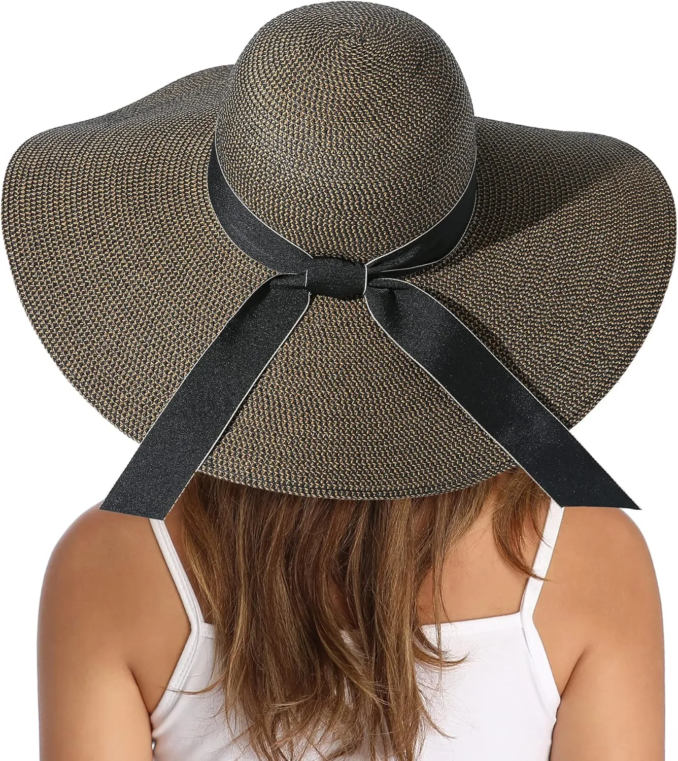 Lanzom Womens Wide Brim Straw Hat Big Floppy Foldable Roll up Cap Beach Sun Hat UPF 50 