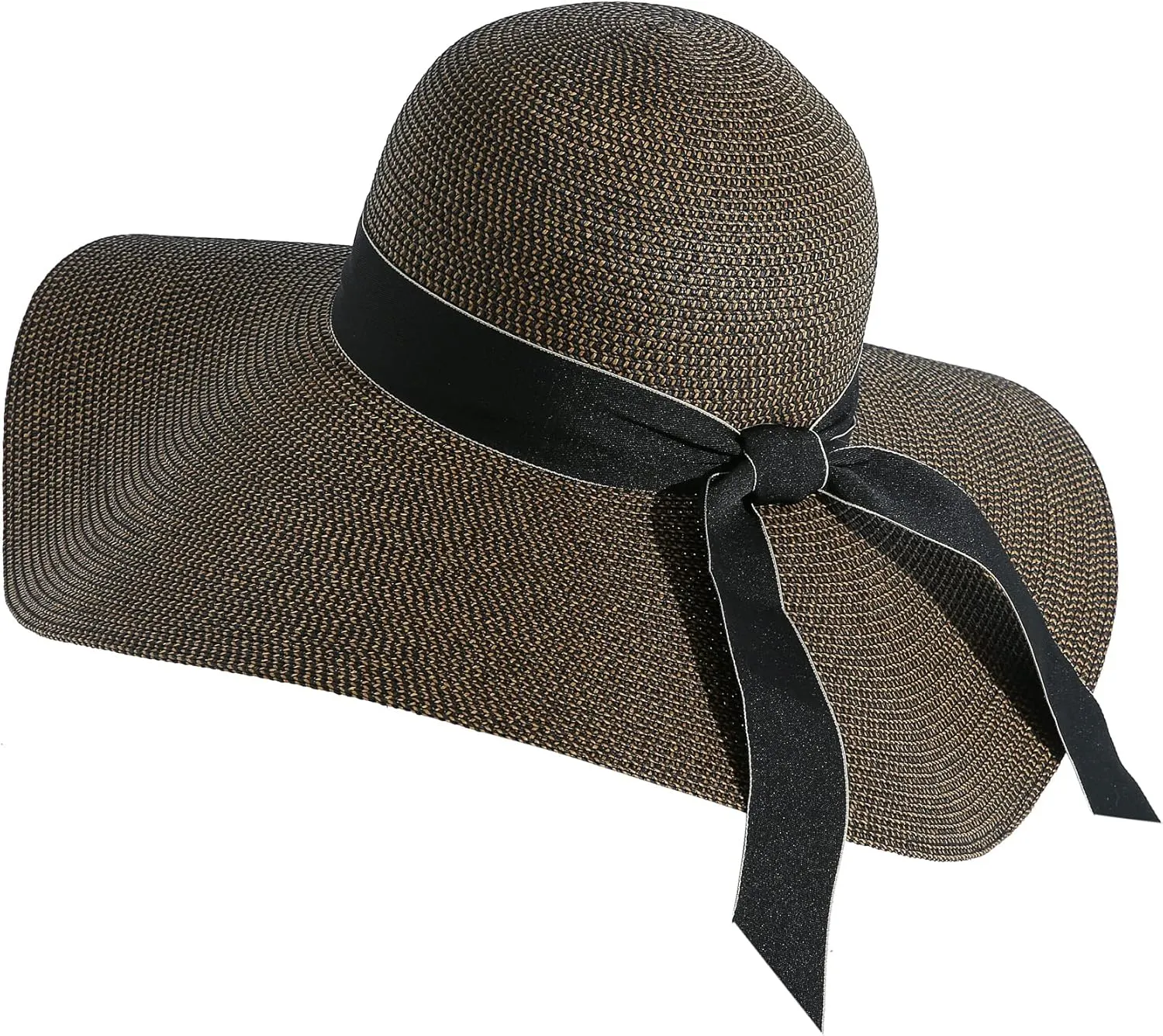 Lanzom Womens Wide Brim Straw Hat Big Floppy Foldable Roll up Cap Beach Sun Hat UPF 50 