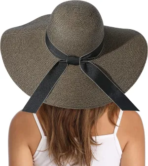 Lanzom Womens Wide Brim Straw Hat Big Floppy Foldable Roll up Cap Beach Sun Hat UPF 50 