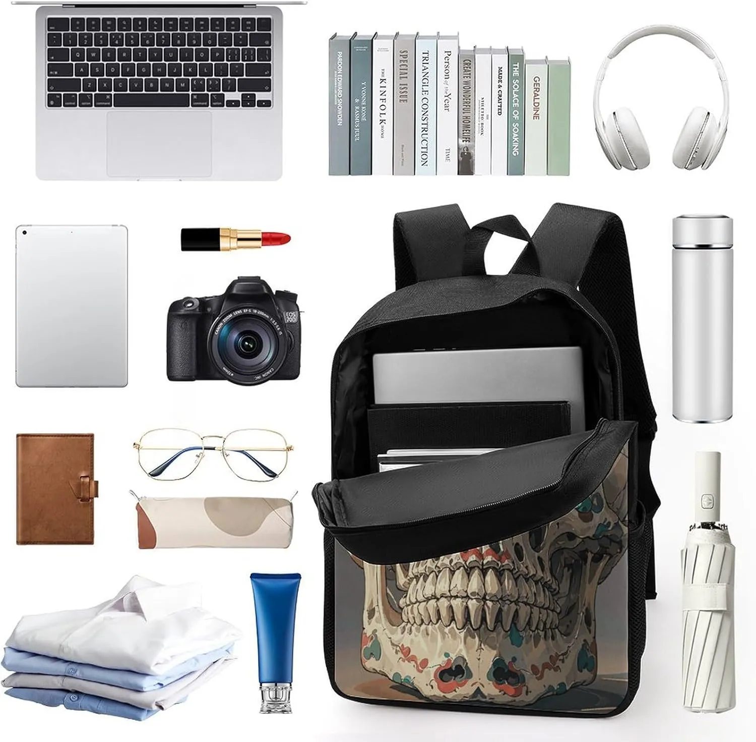Laptop Backpack for Men Women Daypack Skull Rock Roll Skeleton Bone Computer Bag Travel Backpacks Laptop Bag