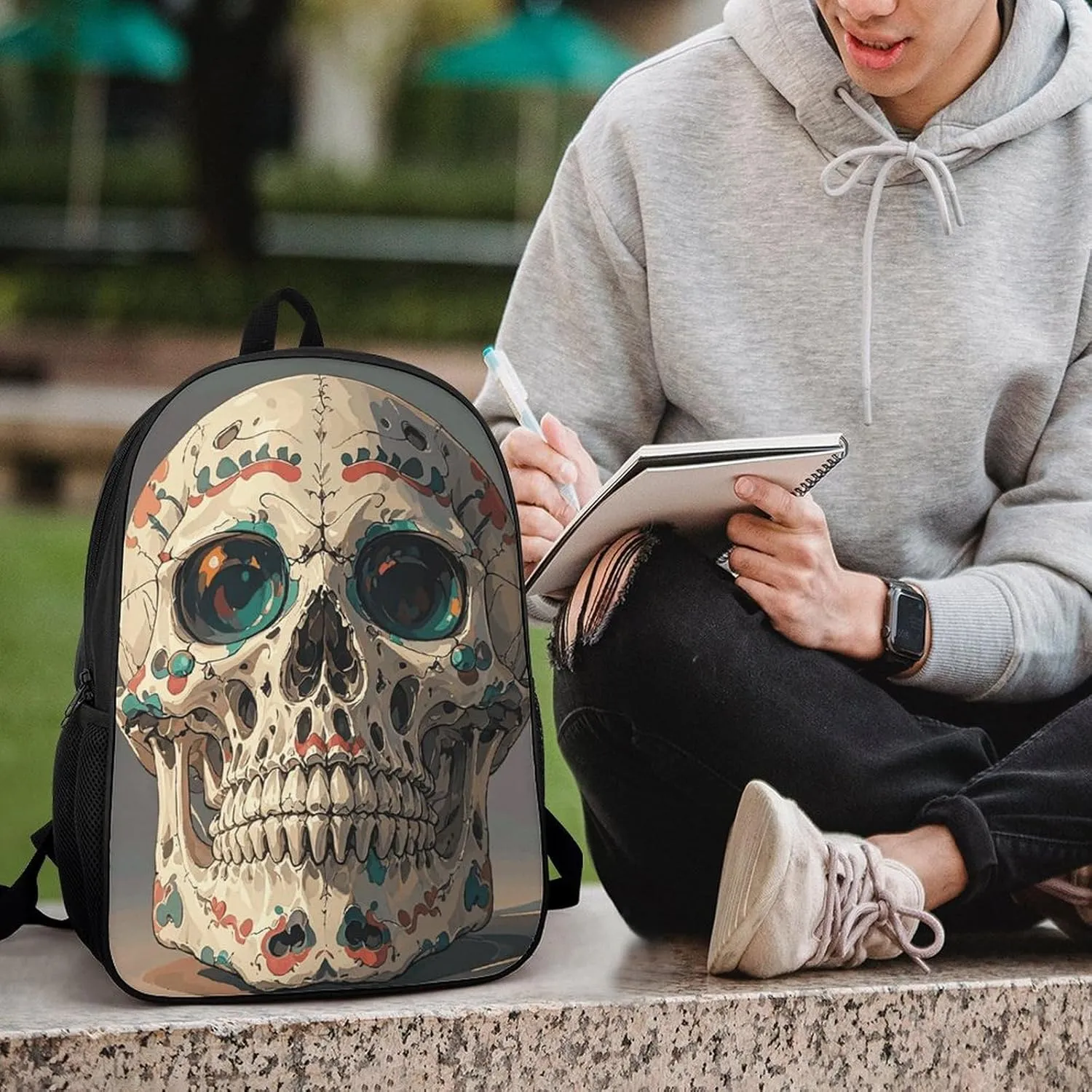 Laptop Backpack for Men Women Daypack Skull Rock Roll Skeleton Bone Computer Bag Travel Backpacks Laptop Bag