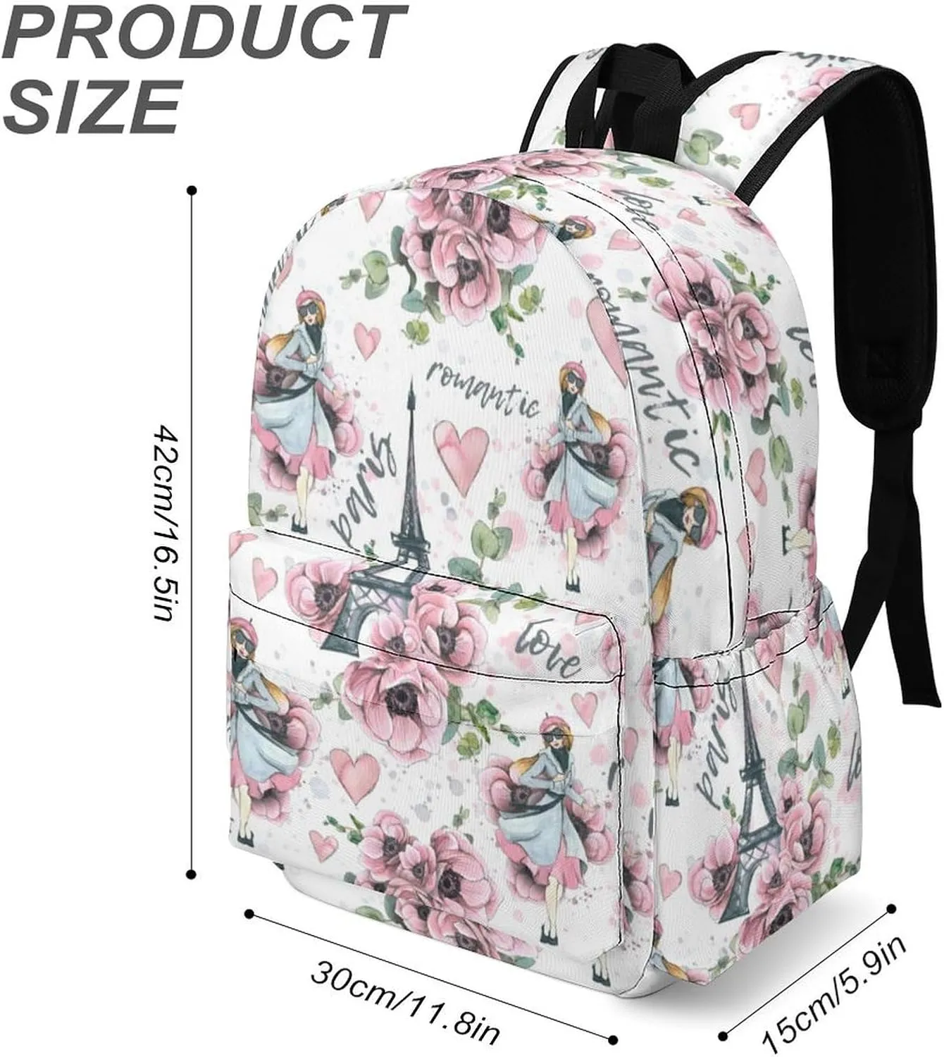 Laptop Backpack for Men Women Eiffel Tower Floral Travel Work Backpack with Compartment Large Capacity Paris Love Daypack Business Work Bag