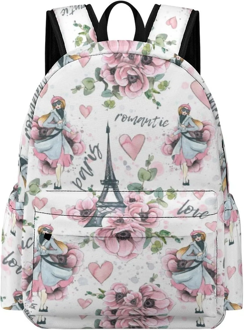 Laptop Backpack for Men Women Eiffel Tower Floral Travel Work Backpack with Compartment Large Capacity Paris Love Daypack Business Work Bag