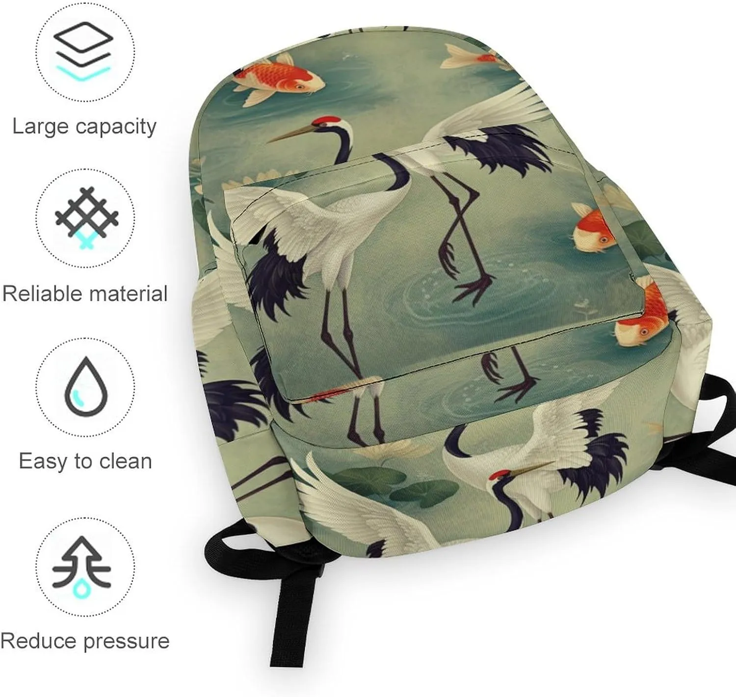 Laptop Backpack for Men Women Japanese Cranes Fish Travel Work Backpack with Compartment Large Capacity Koi Dragonflies Daypack Business Work Bag