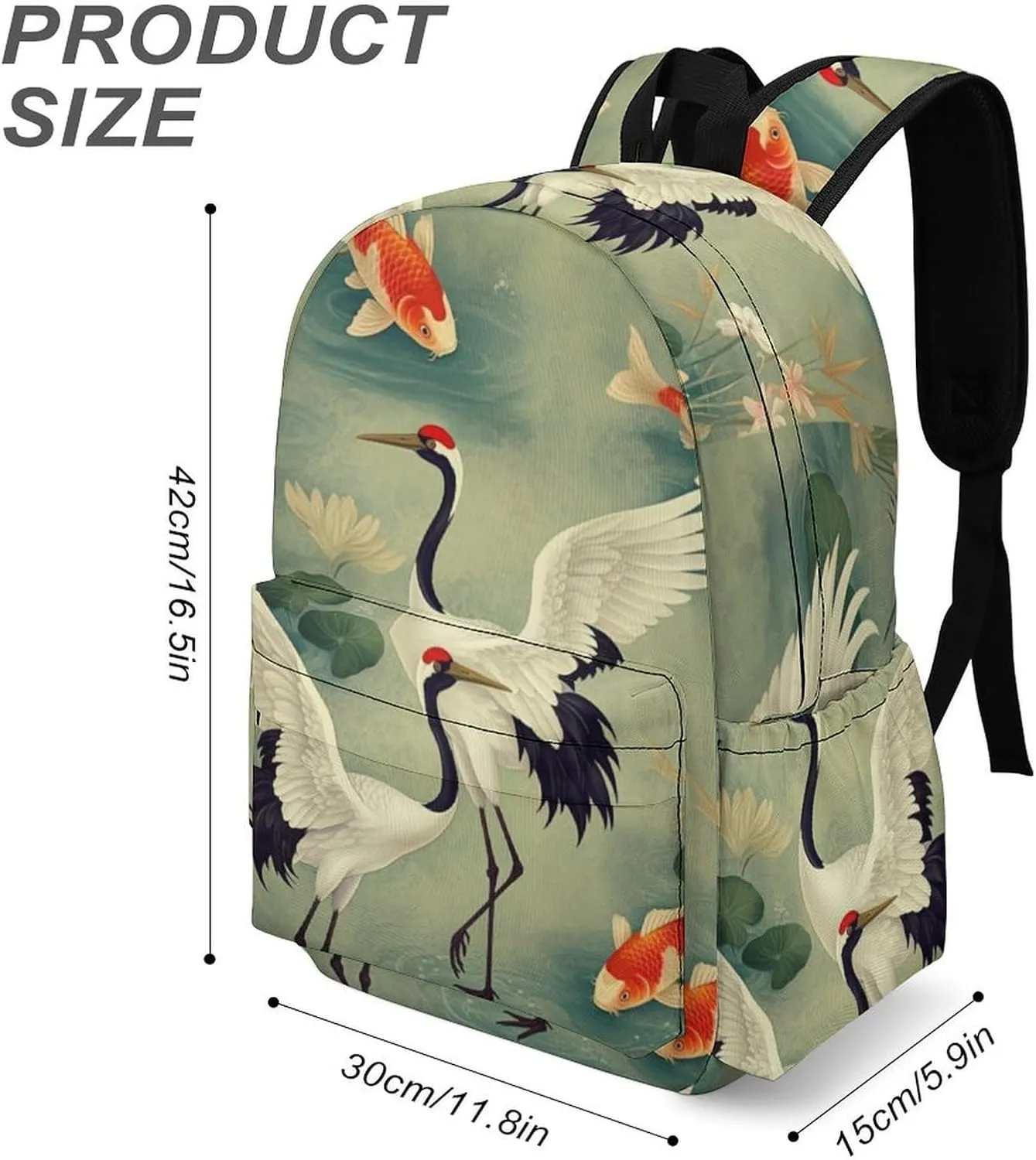Laptop Backpack for Men Women Japanese Cranes Fish Travel Work Backpack with Compartment Large Capacity Koi Dragonflies Daypack Business Work Bag