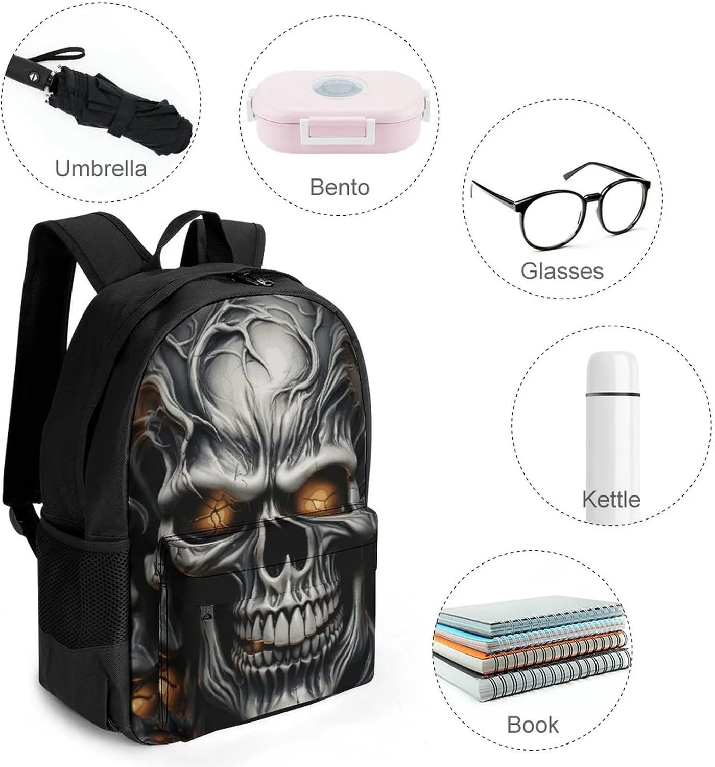 Laptop Backpack for Men Women Lightweight Backpack Cool Evil Skull Daypack Rucksack with Compartment Laptop Bag