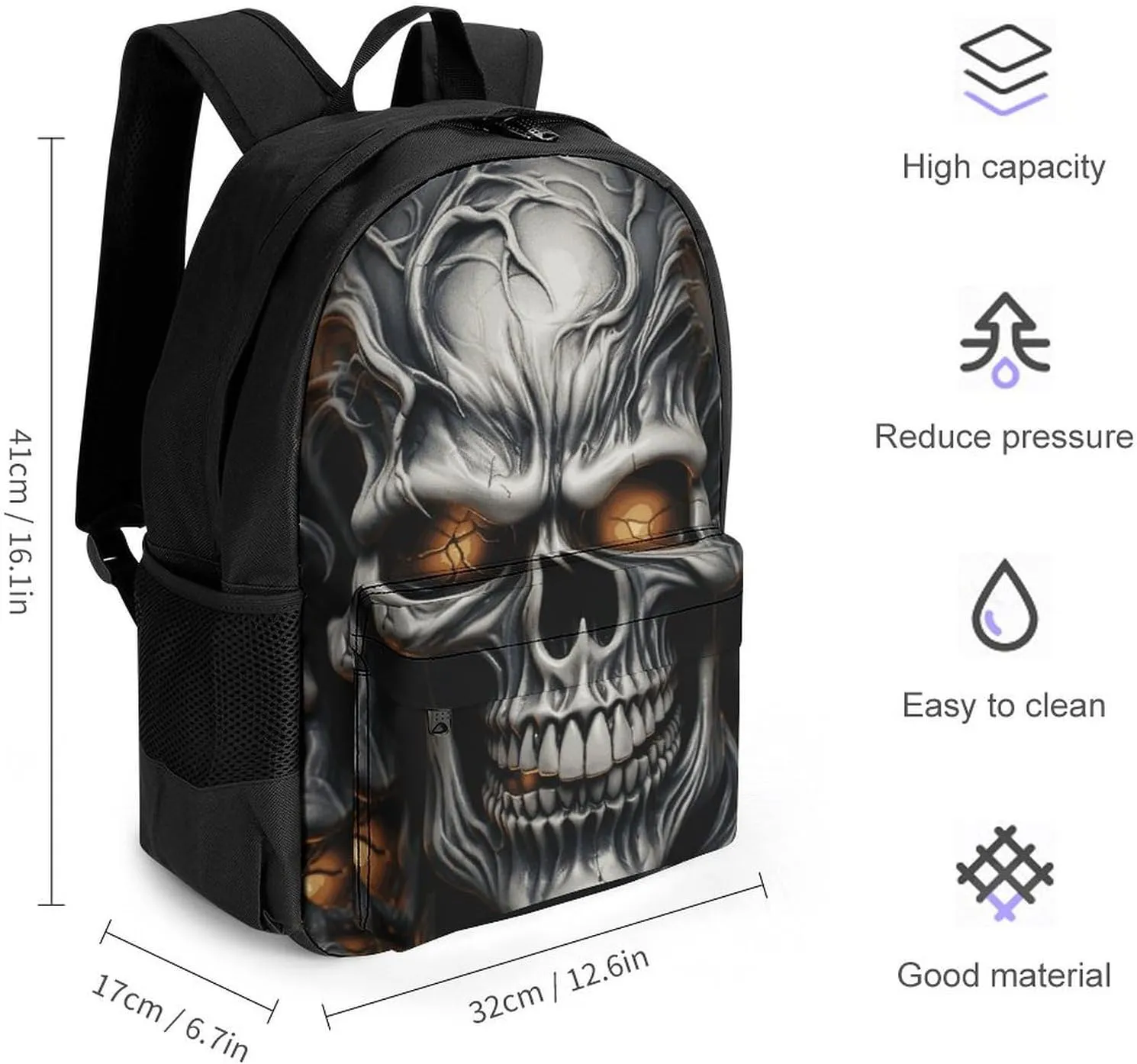 Laptop Backpack for Men Women Lightweight Backpack Cool Evil Skull Daypack Rucksack with Compartment Laptop Bag