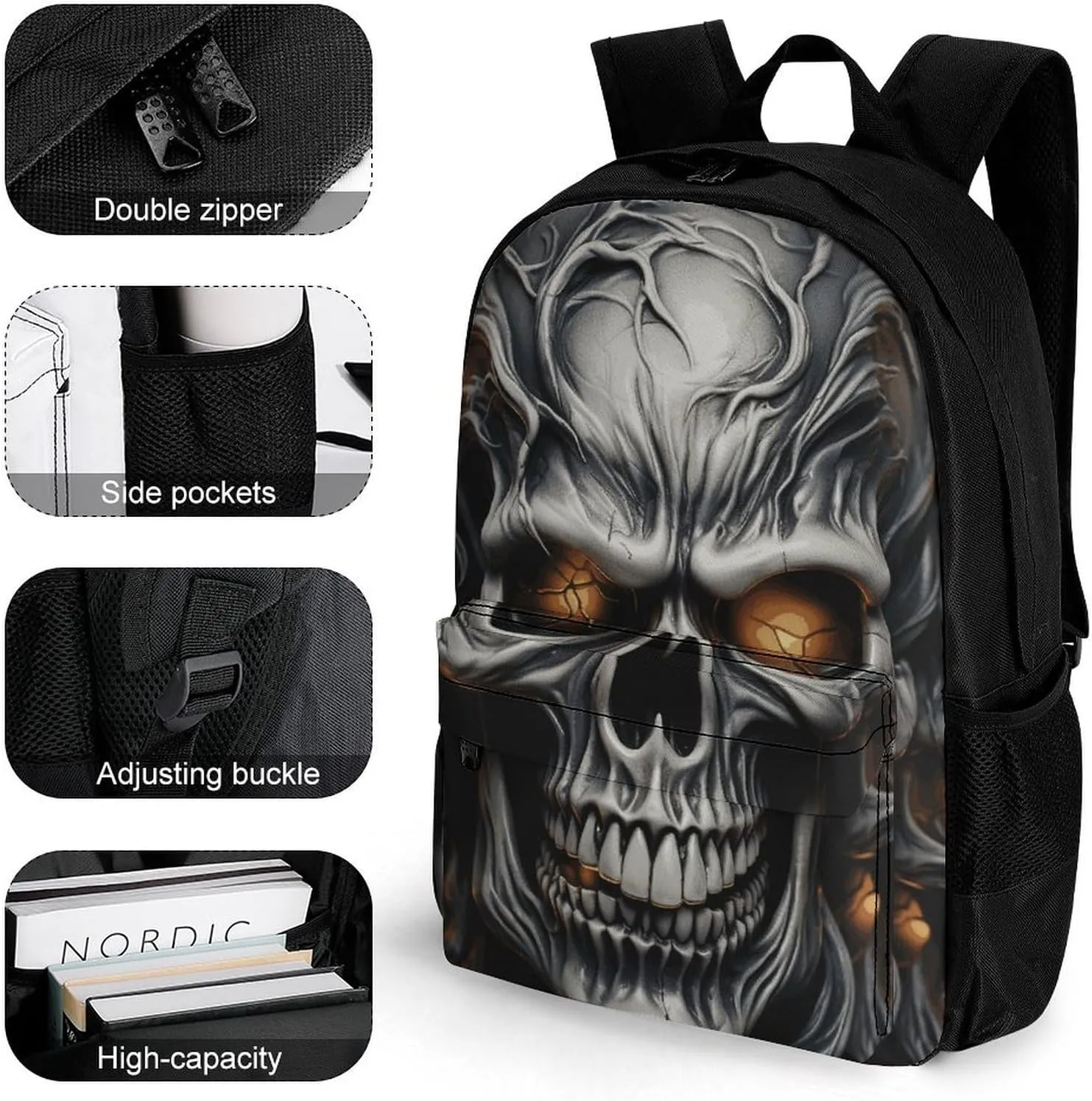 Laptop Backpack for Men Women Lightweight Backpack Cool Evil Skull Daypack Rucksack with Compartment Laptop Bag