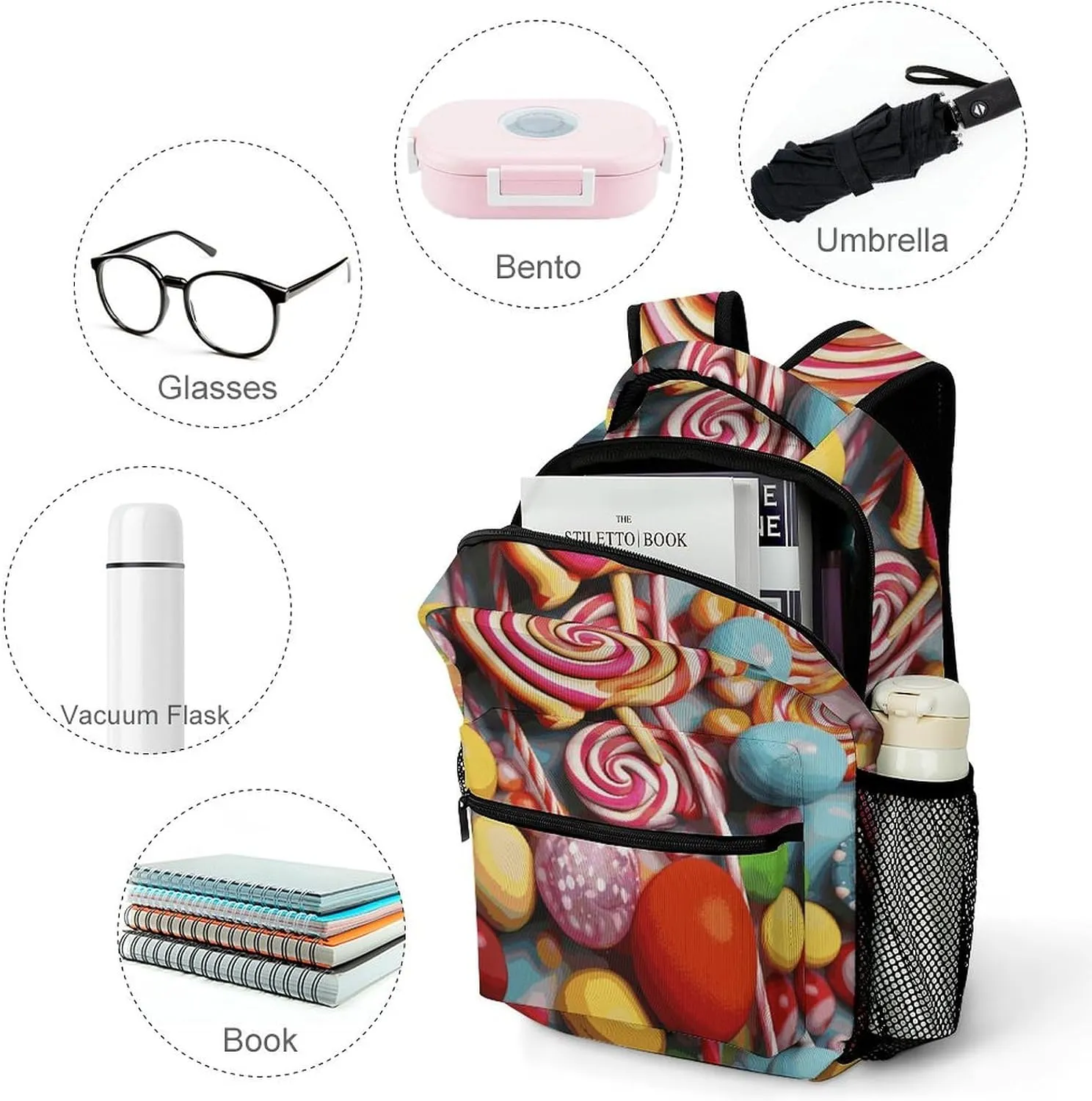 Laptop Backpack for Men Women Lightweight Daypack with Compartment Rucksack Candy Laptop Bag