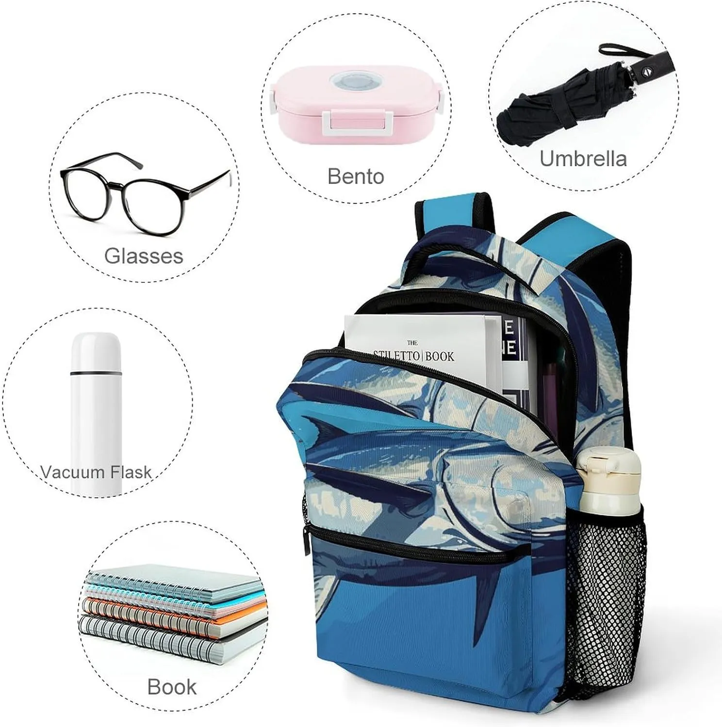 Laptop Backpack for Men Women Lightweight Daypack with Compartment Rucksack Colorful Tuna Laptop Bag