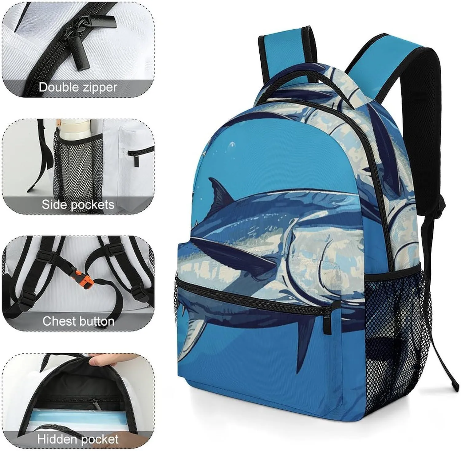 Laptop Backpack for Men Women Lightweight Daypack with Compartment Rucksack Colorful Tuna Laptop Bag