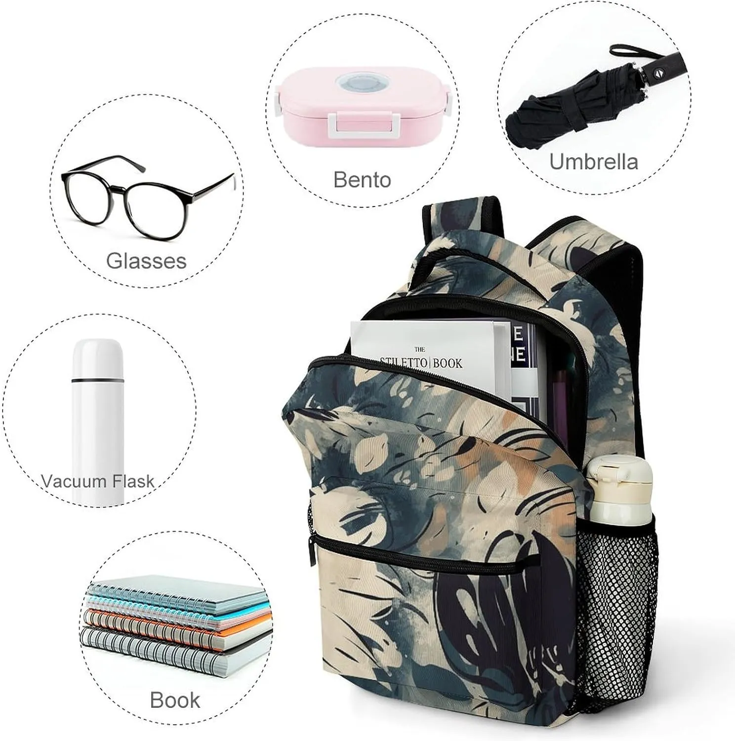 Laptop Backpack for Men Women Lightweight Daypack with Compartment Rucksack Drawing of Flowers Laptop Bag
