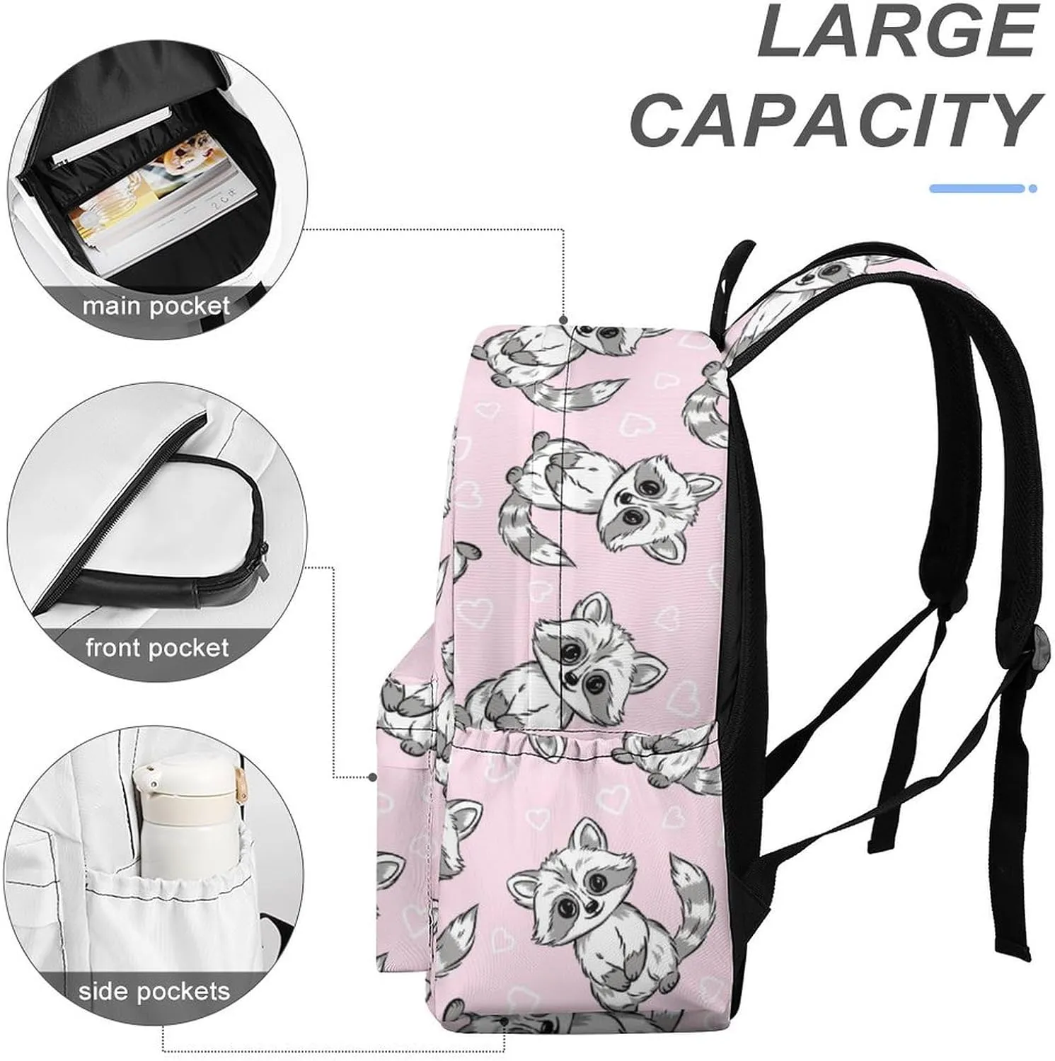 Laptop Backpack for Men Women Summer Raccoon Cute Travel Work Backpack with Compartment Large Capacity Daypack Business Work Bag