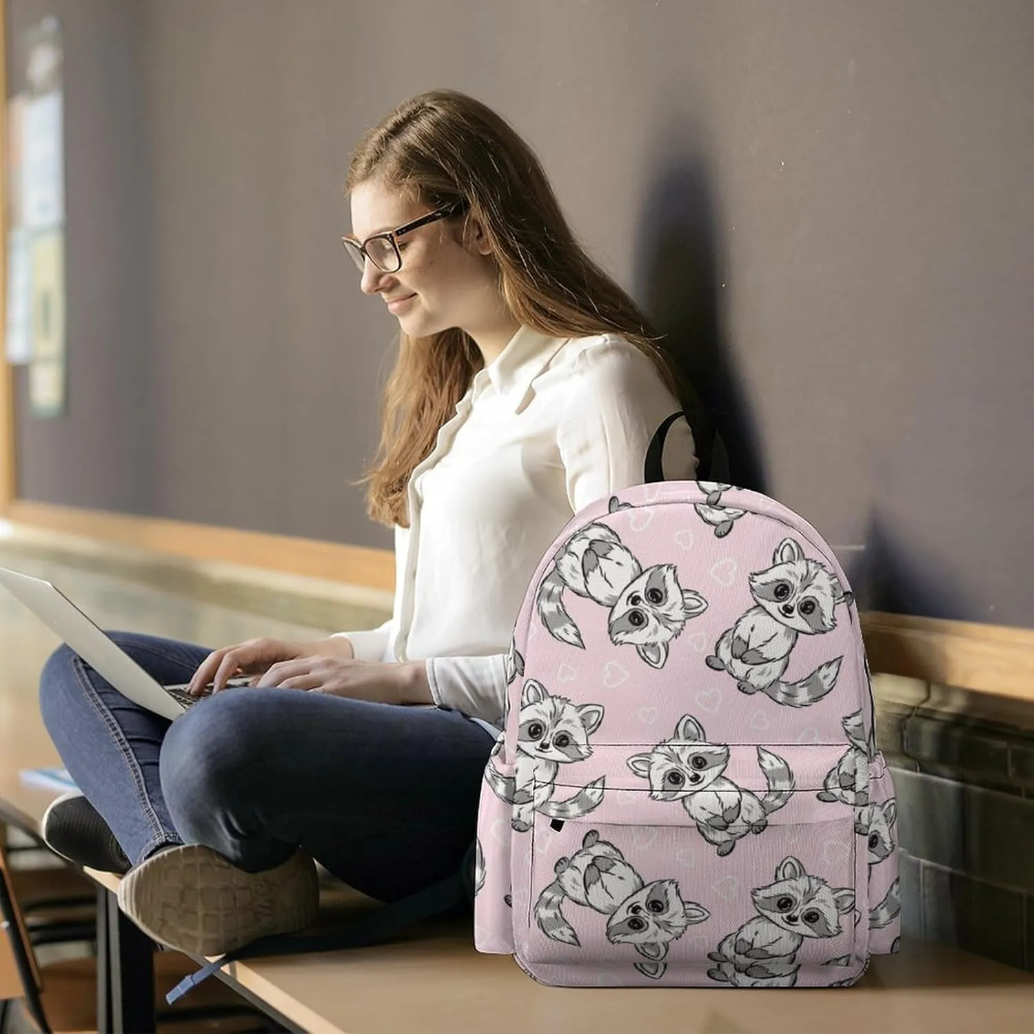 Laptop Backpack for Men Women Summer Raccoon Cute Travel Work Backpack with Compartment Large Capacity Daypack Business Work Bag