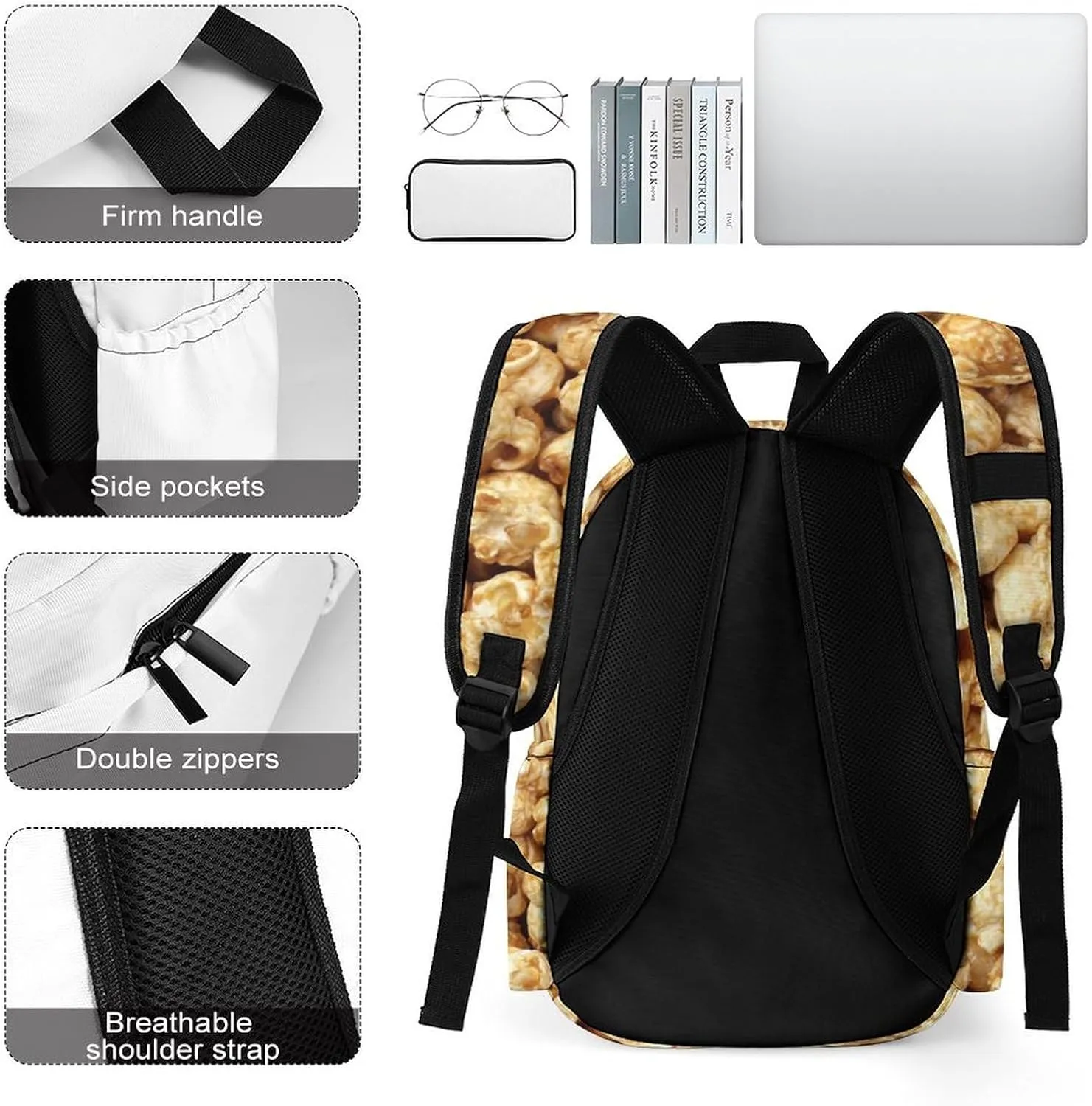 Laptop Backpack for Men Women Sweet Popcorn Flakes Travel Work Backpack with Compartment Large Capacity Daypack Business Work Bag