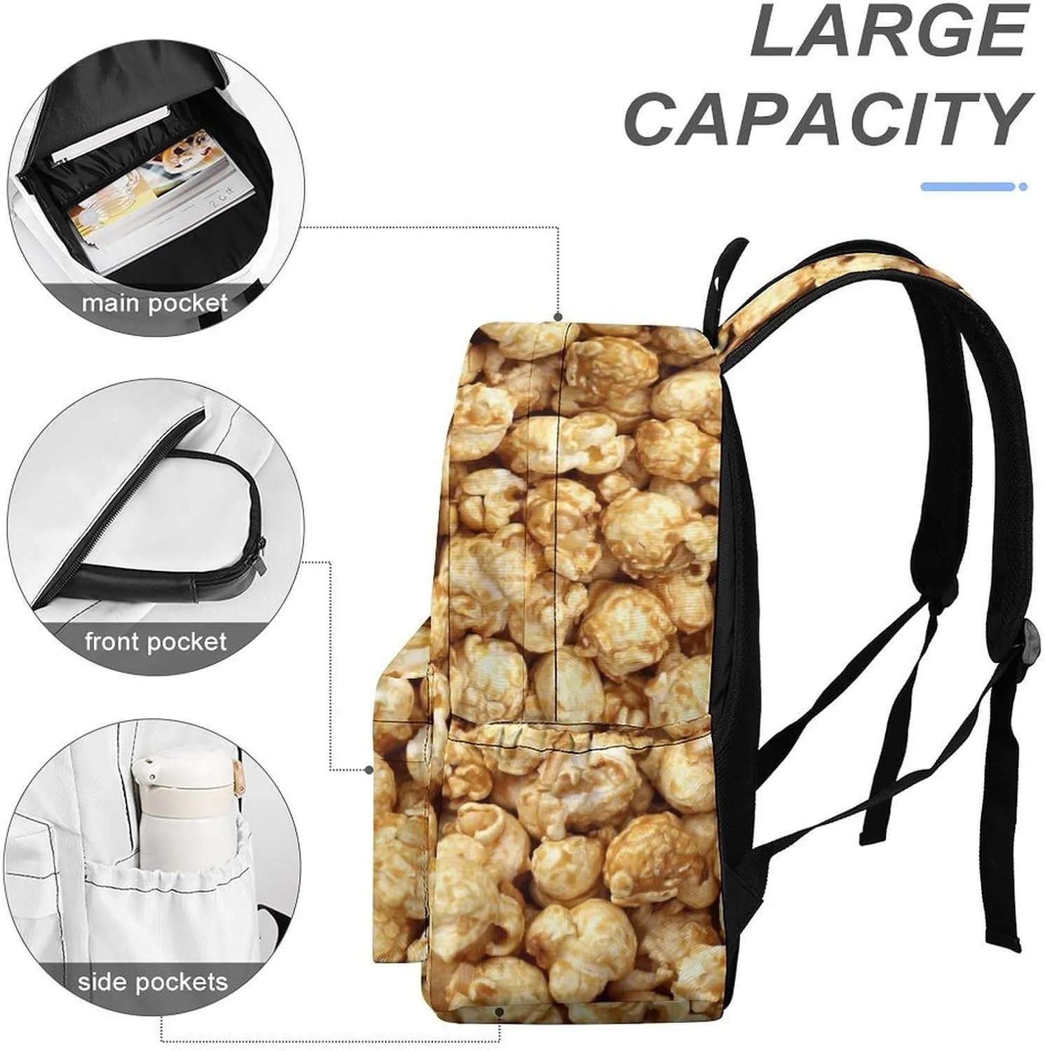 Laptop Backpack for Men Women Sweet Popcorn Flakes Travel Work Backpack with Compartment Large Capacity Daypack Business Work Bag