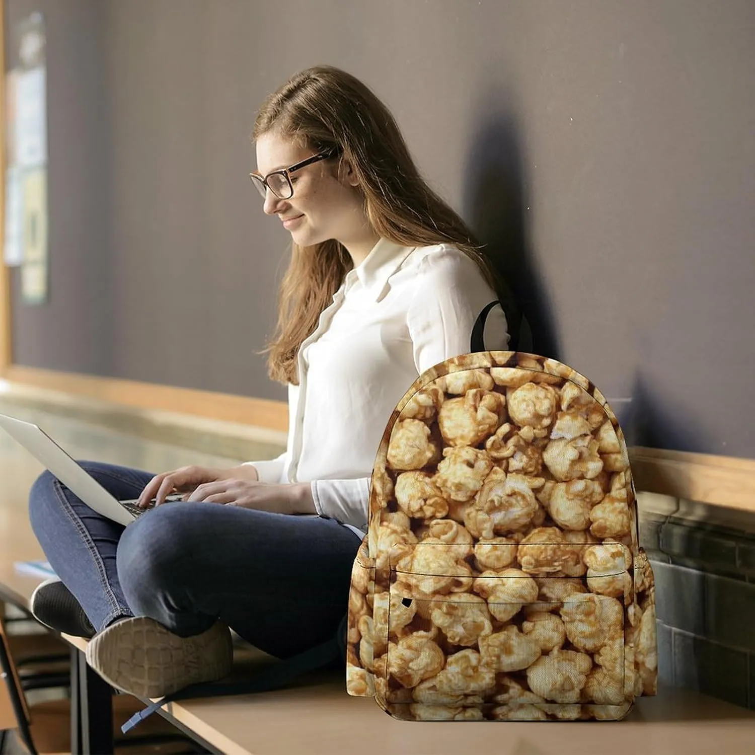 Laptop Backpack for Men Women Sweet Popcorn Flakes Travel Work Backpack with Compartment Large Capacity Daypack Business Work Bag
