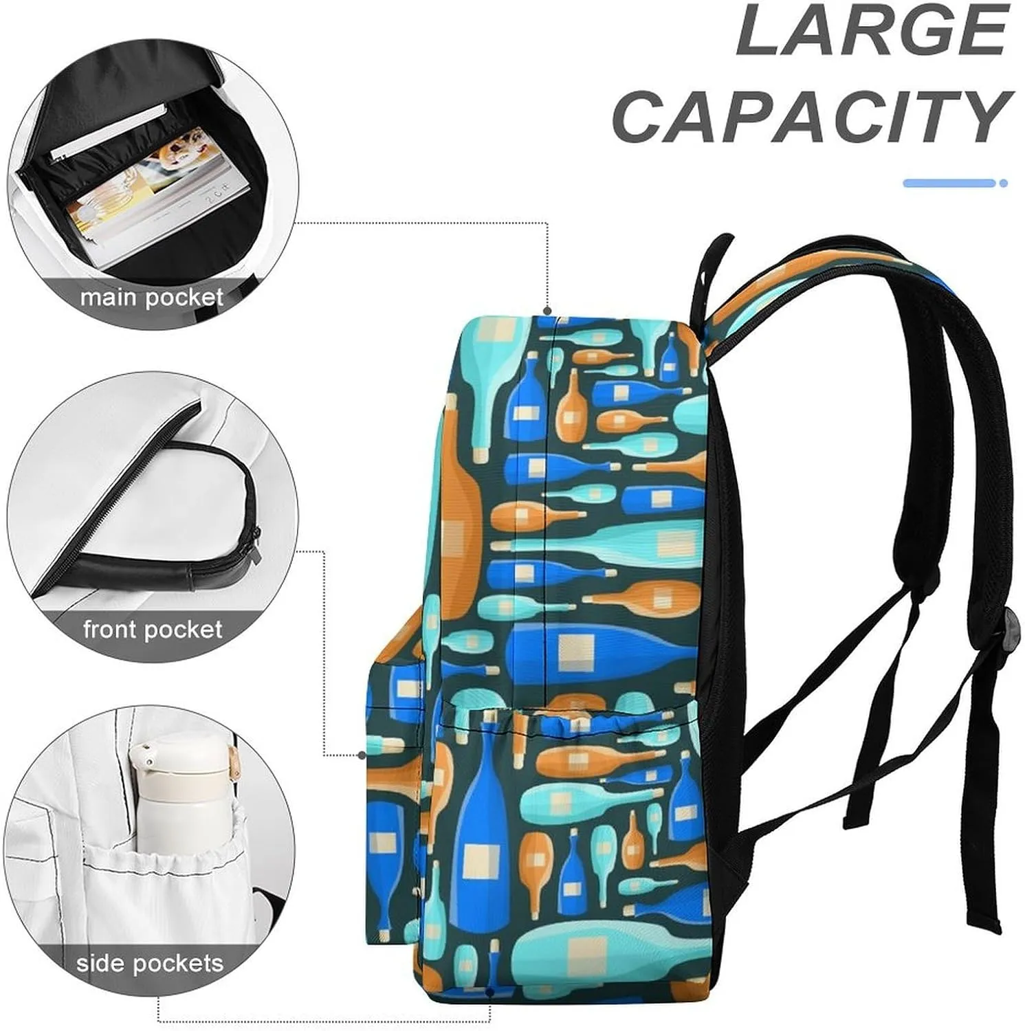 Laptop Backpack for Men Women Wine Bottle Cute Travel Work Backpack with Compartment Large Capacity Daypack Business Work Bag