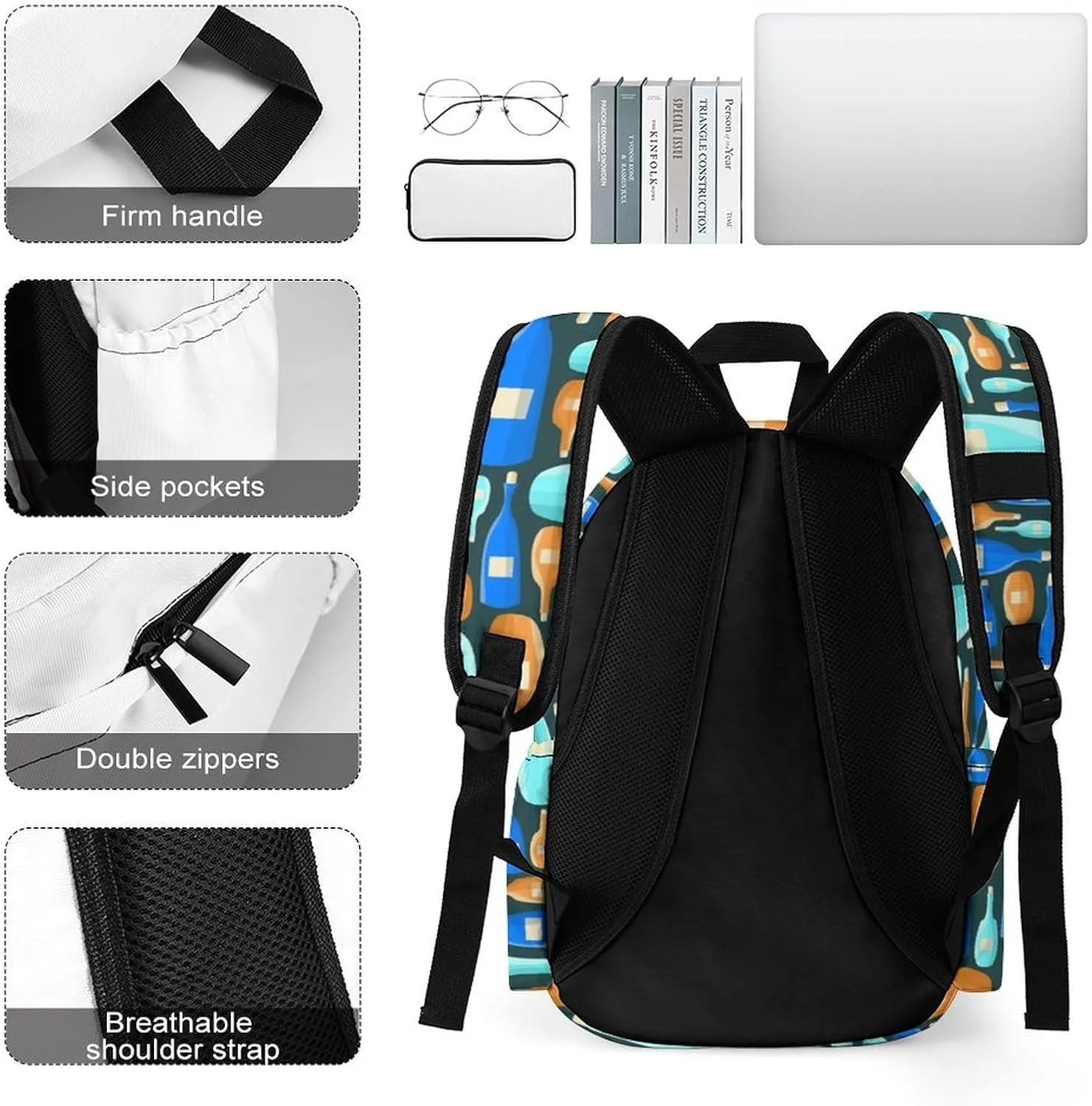 Laptop Backpack for Men Women Wine Bottle Cute Travel Work Backpack with Compartment Large Capacity Daypack Business Work Bag