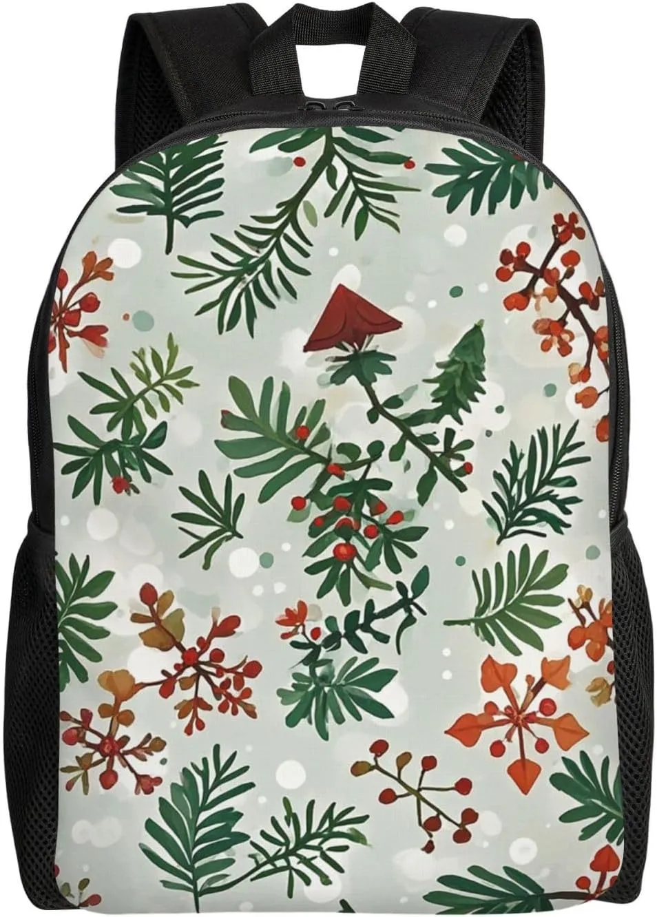 Laptop Backpack for Women Men Carry-on Backpack Christmas Botanical Daypack Lightweight Travel Shoulder Bags