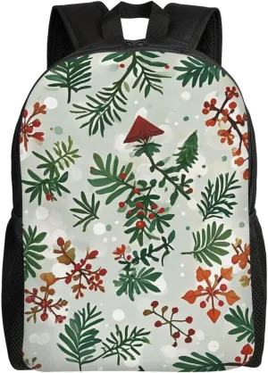 Laptop Backpack for Women Men Carry-on Backpack Christmas Botanical Daypack Lightweight Travel Shoulder Bags