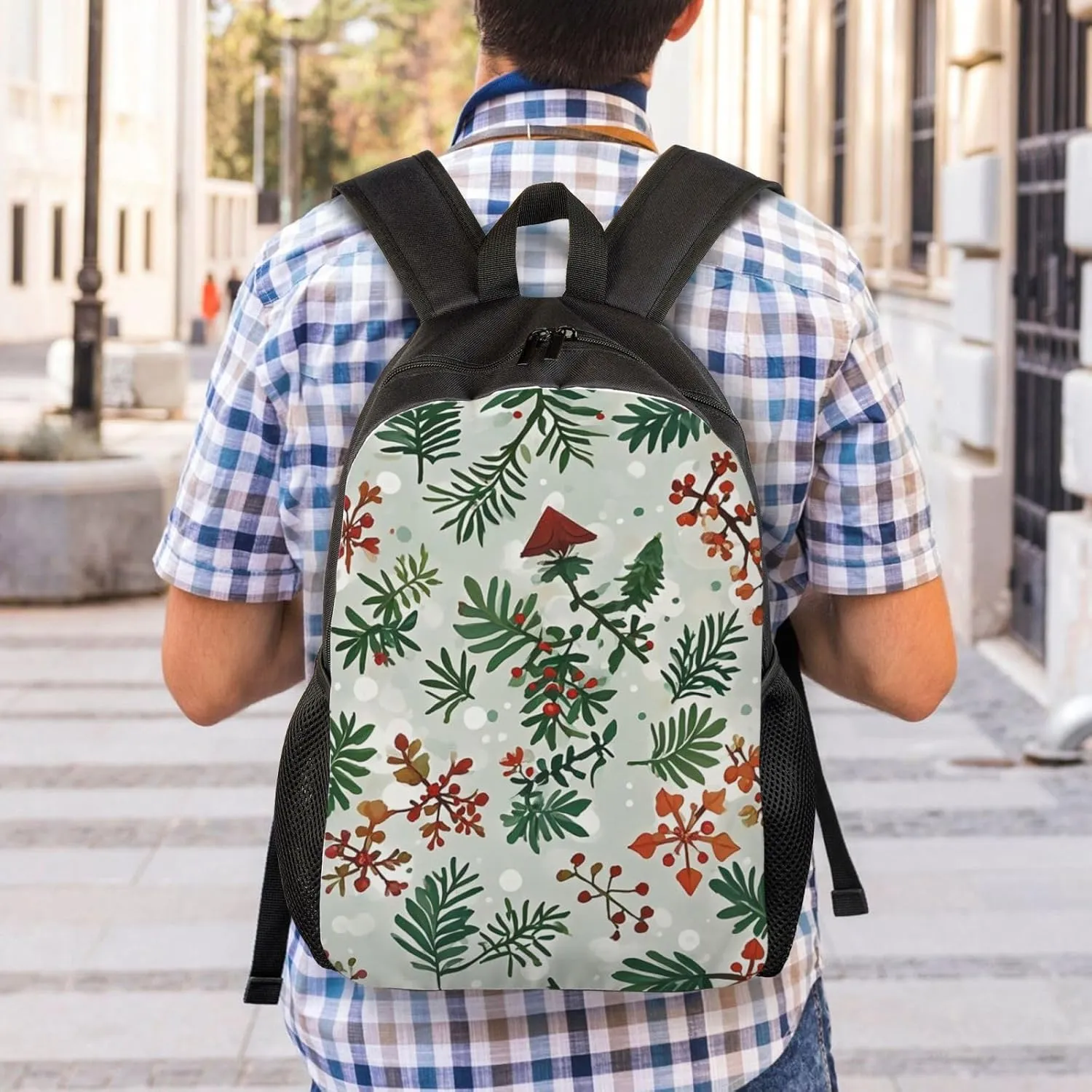 Laptop Backpack for Women Men Carry-on Backpack Christmas Botanical Daypack Lightweight Travel Shoulder Bags