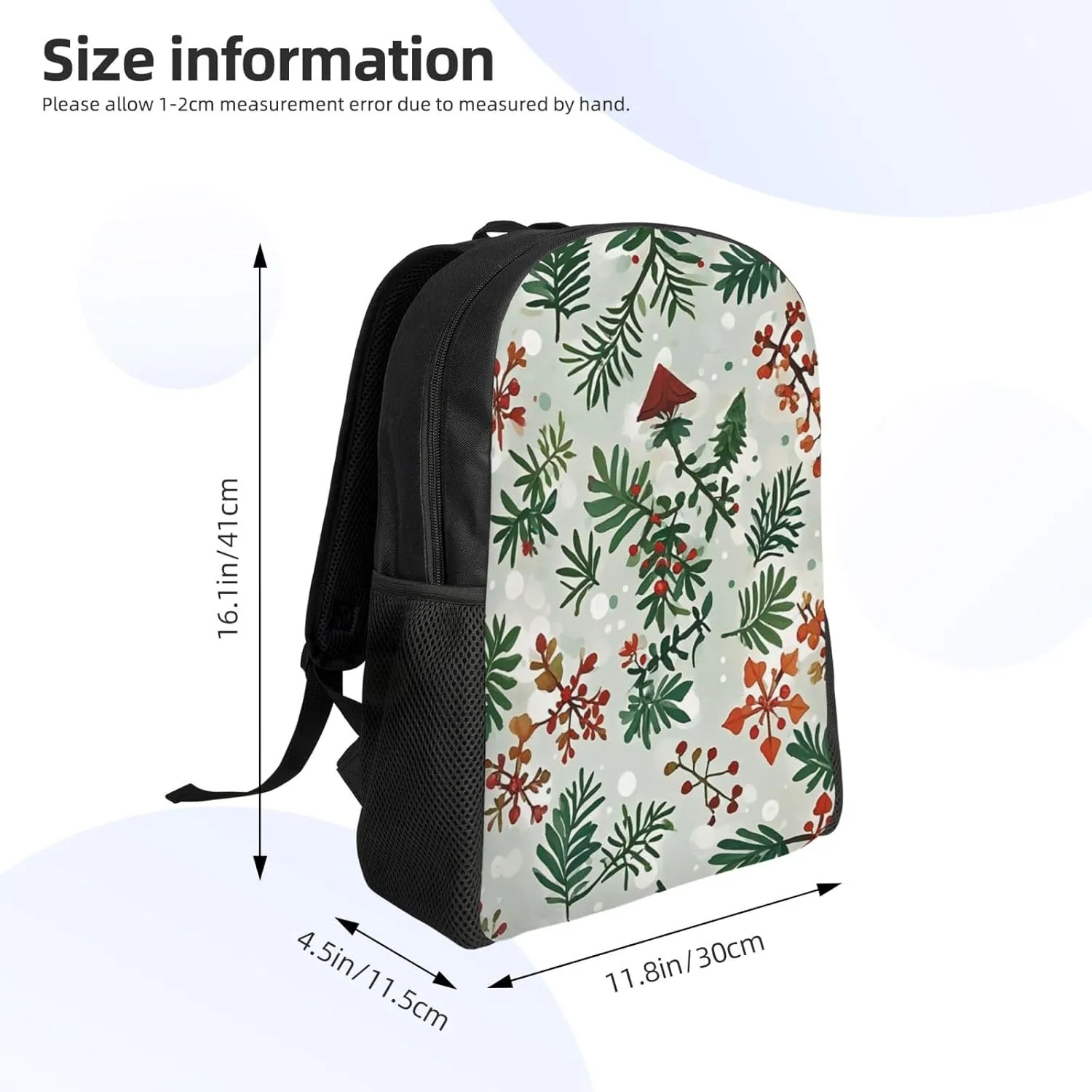 Laptop Backpack for Women Men Carry-on Backpack Christmas Botanical Daypack Lightweight Travel Shoulder Bags