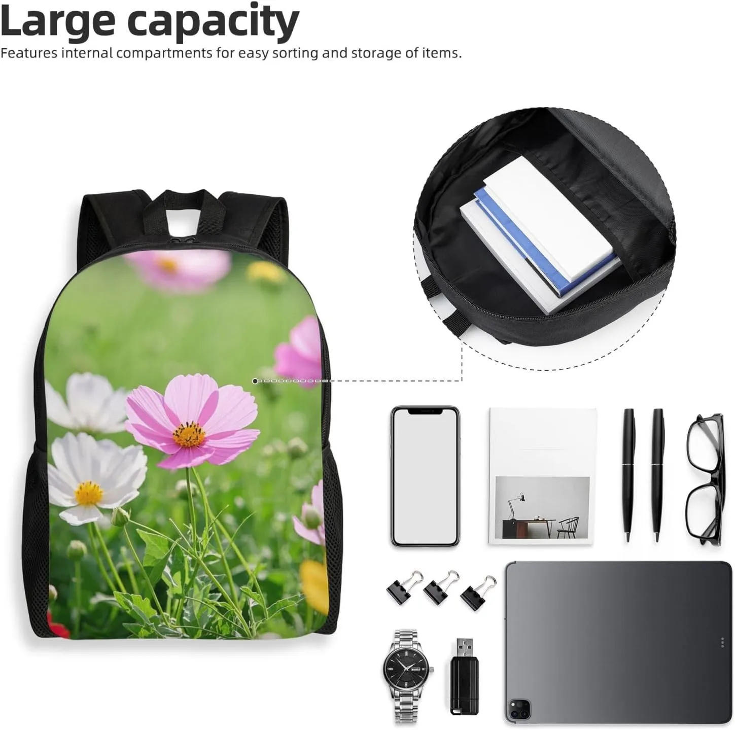 Laptop Backpack for Women Men Carry-on Backpack Color flowers Daypack Lightweight Travel Shoulder Bags