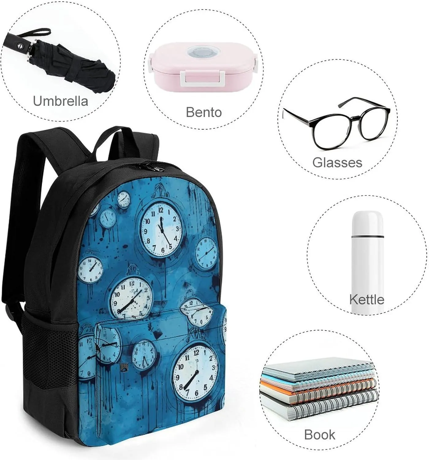 Laptop Backpack for Women Men Daypack Blue Clock Photo Backpacks Computer Bag Travel Laptop Bag Casual Work Bag