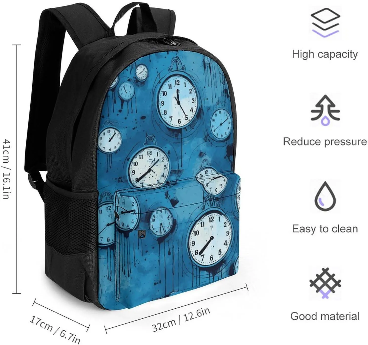 Laptop Backpack for Women Men Daypack Blue Clock Photo Backpacks Computer Bag Travel Laptop Bag Casual Work Bag