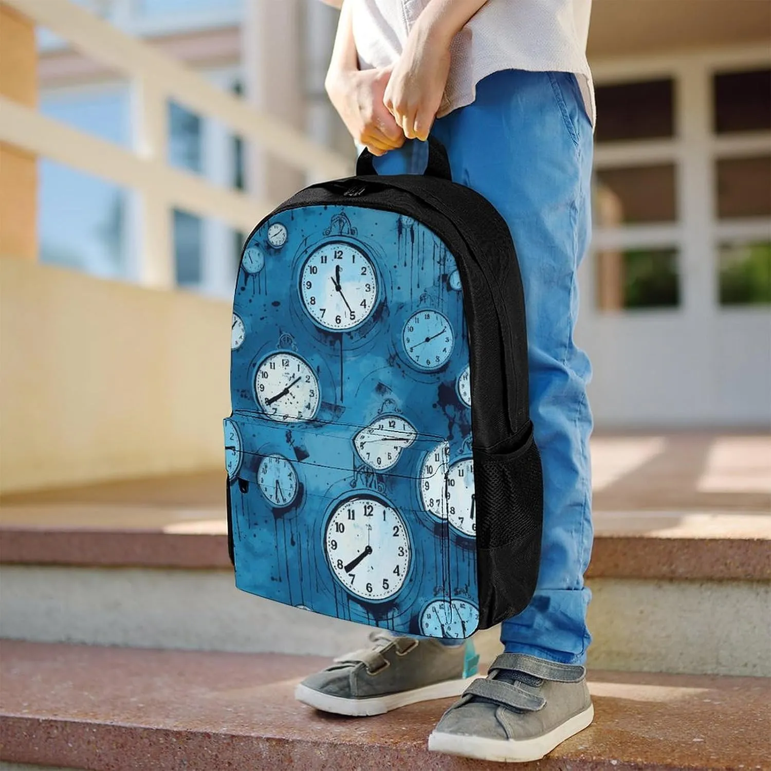Laptop Backpack for Women Men Daypack Blue Clock Photo Backpacks Computer Bag Travel Laptop Bag Casual Work Bag