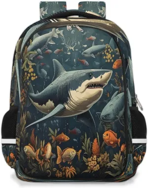 Laptop Backpack for Women Men Shark Seabed Aniaml Backpack for Travel Large Lightweight Back Pack Bookbag Waterproof Daypack Travel Backpack with Multiple Pockets