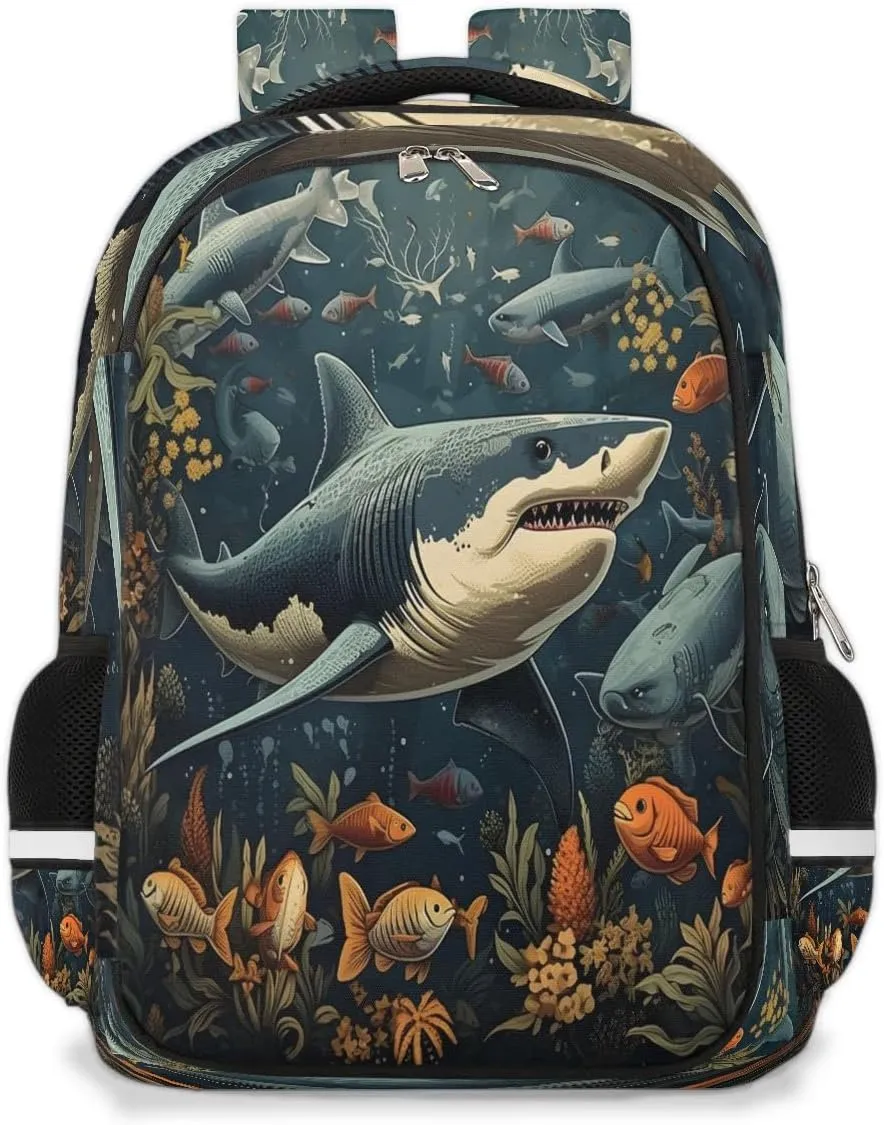 Laptop Backpack for Women Men Shark Seabed Aniaml Backpack for Travel Large Lightweight Back Pack Bookbag Waterproof Daypack Travel Backpack with Multiple Pockets