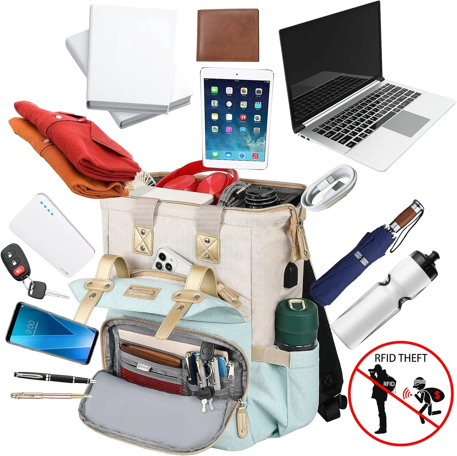 Laptop Backpack for Women,Doctor Teacher College Work Shoulder Purse Bag,Travel Airline Approved Backpack for 15.6 Inch,Large Wide Open RFID Anti Theft USB Charging Port